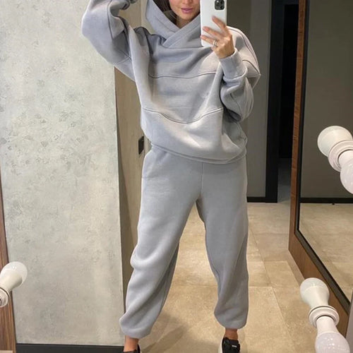 Load image into Gallery viewer, Women Fleece Two Piece Set Oversize Hoodie Sweatshirt And Jogger Trouser Tracksuits Autumn Winter Female Casual Sports Suit
