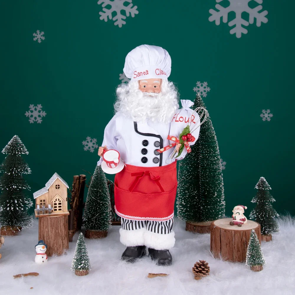 Large Size Christmas Tree Decoration Cooking Chef Santa Claus Statue Doll with Gingerbread House Christmas Tree Topper