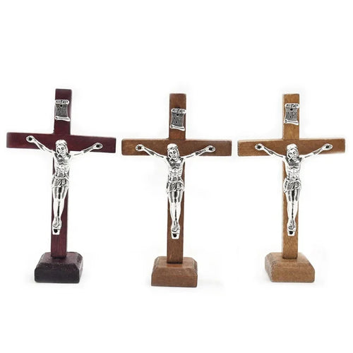 Load image into Gallery viewer, 1Pc Wooden Catholic Jesus Cross with Stand Vintage Religious Christian Standing Crucifix Church Home Shelf Tabletop Ornaments

