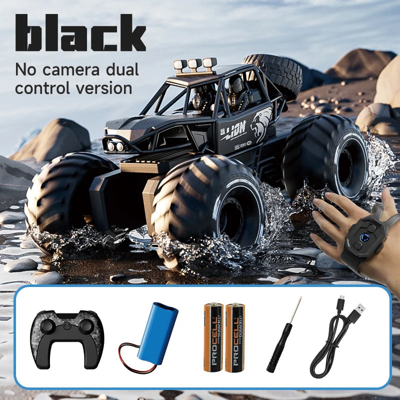 Amphibious Rock rocker Crawler RC Car with Camera, 4WD, 50min Runtime, IPX7 Waterproof, Gesture & APP Control, Off-Road Drift