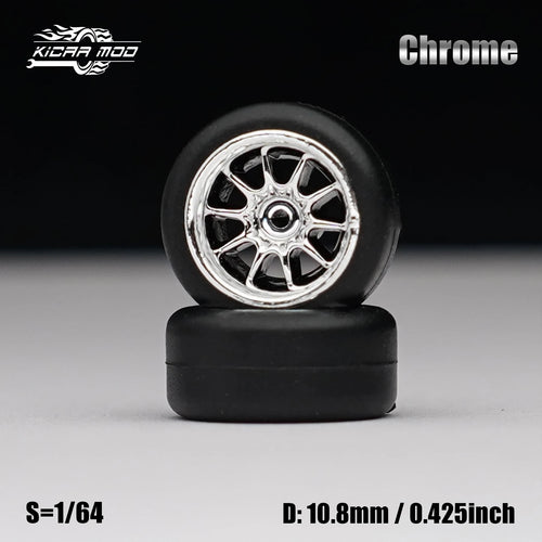 Load image into Gallery viewer, 1/64 Model Car Electroplated Silver Wheels with Fixed Rubber Tires Comes with rivets for Diecast Model  Refiting Parts 4pcs 1set
