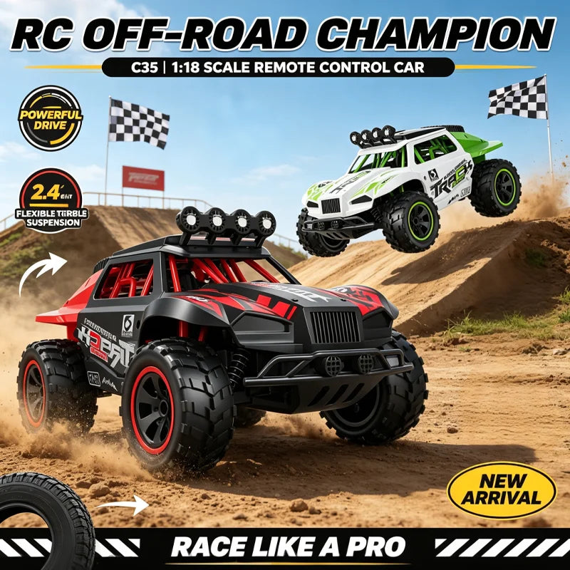 2026 New C35 1/18 4WD RC Car 30KM/H Offroad Monster Truck LED Headlights 2.4G Remote Control Car Outdoor Hobby Toy Gift For Kids