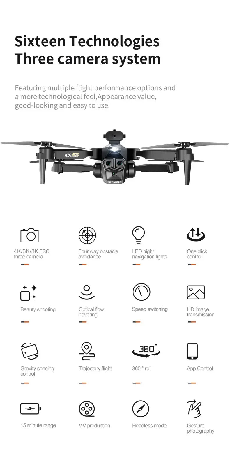 New K10Max Mini Drone 4K Professinal Three Camera Wide Angle Optical Flow Localization Four-way Obstacle Avoidance RC Quadcopter