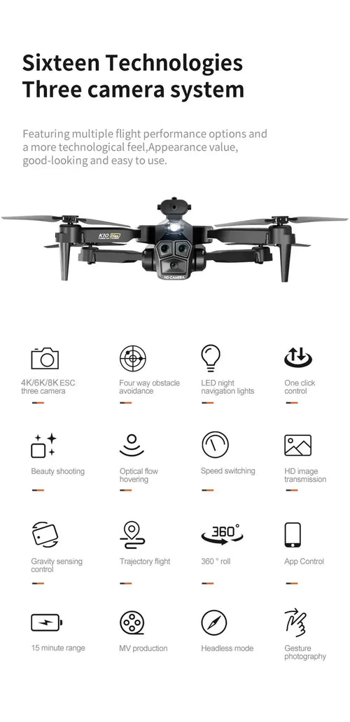 Load image into Gallery viewer, New K10Max Mini Drone 4K Professinal Three Camera Wide Angle Optical Flow Localization Four-way Obstacle Avoidance RC Quadcopter

