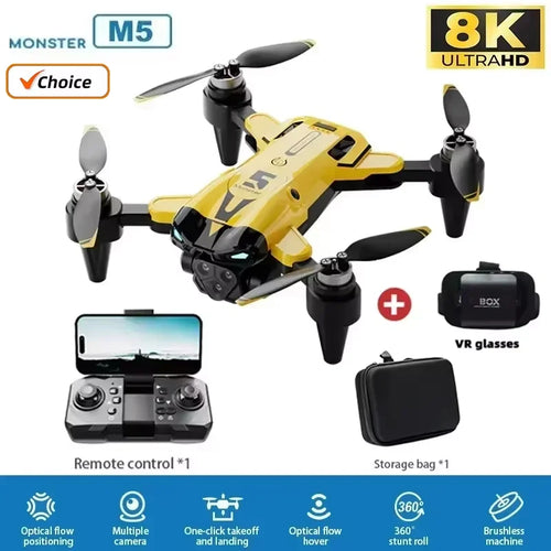 Load image into Gallery viewer, M5 Drone Professional 8K Wide-Angle HD Triple Camera WiFi FPV Height Hold RC Drone Aircraft Quadrotor Adult Children&#39;s Toys Gift
