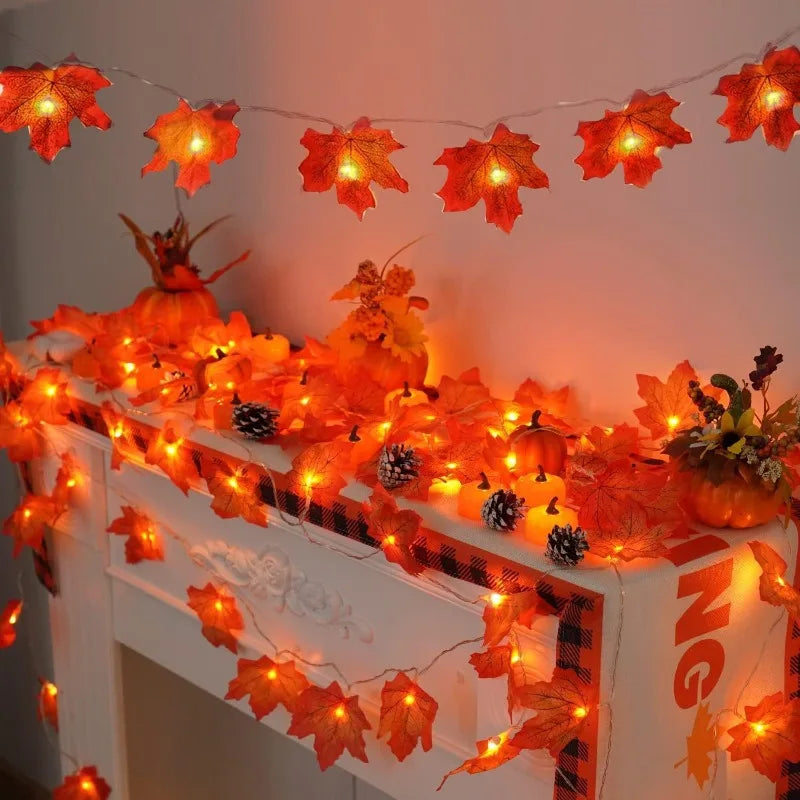 2/3M Halloween LED Lights String,Artificial Maple Leaf Lantern Garland,Halloween Christmas Thanksgiving Day Home Decorations