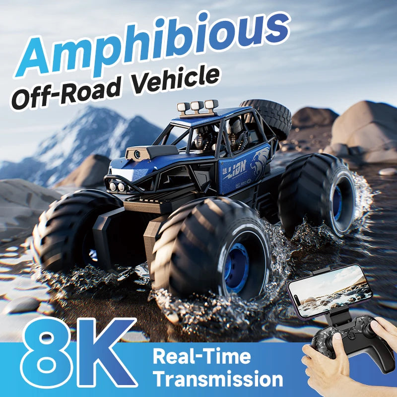 Amphibious Rock rocker Crawler RC Car with Camera, 4WD, 50min Runtime, IPX7 Waterproof, Gesture & APP Control, Off-Road Drift