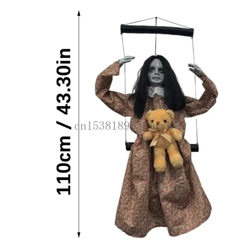 Scary Halloween Decorations Sound Activated Swinging Ghostly Doll with Light Up Eye for Garden Yard Indoor and Outdoor B03D