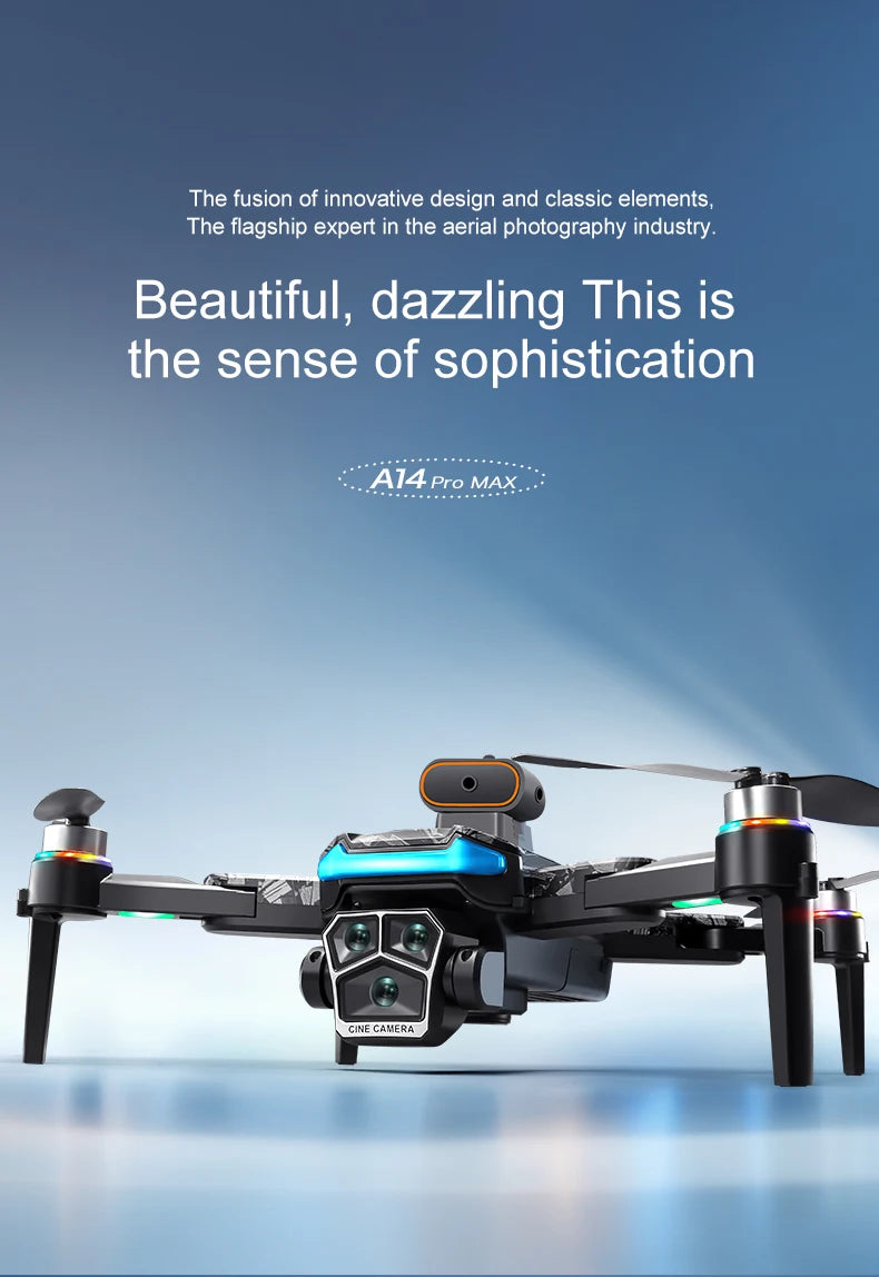 New upgraded A14 Pro Max GPS Brushless 8K three Camera Optical Flow Obstacle Avoidance Foldable Quadcopter RC Distance Drone Toy