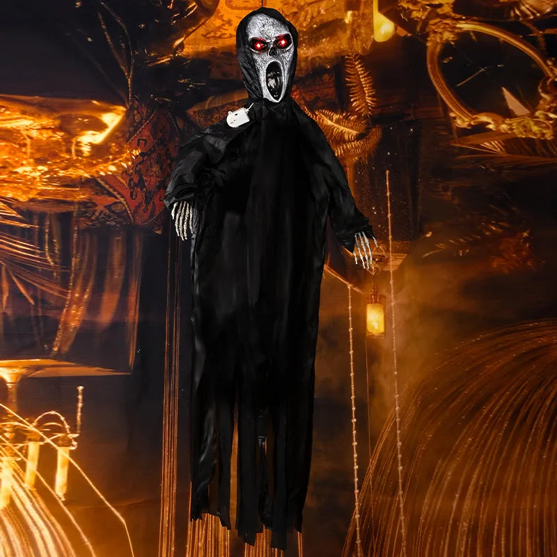 Halloween Decoration Screaming Scarecrow Ghost Voice-controlled Glowing and Sound-emitting Pendant Setting Up Props