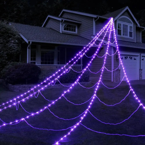 Load image into Gallery viewer, 8 Modes Halloween Spider Web Lights Waterproof Glow LED Spider Net 5m Triangle Luminous Halloween Spider Indoor Outdoor
