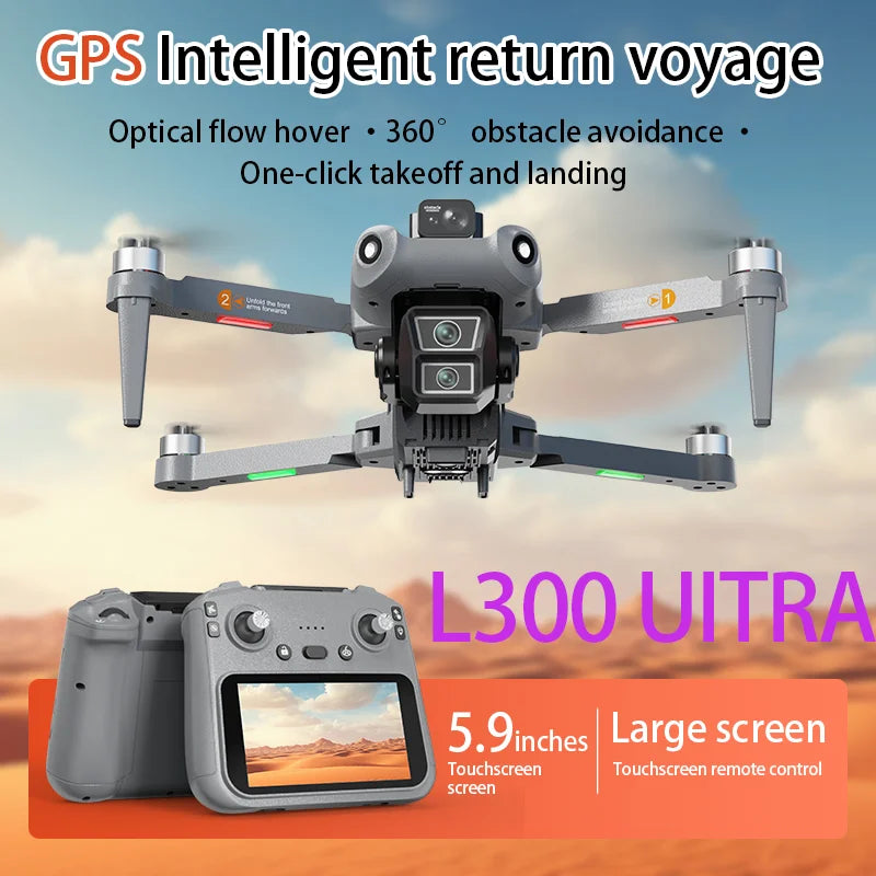 L300 Ultra Professional Drone 4K HD Wide Angle Camera 5G GPS WiFi FPV  RC Drone 360° Quadcopter Toys for Obstacle Avoidance