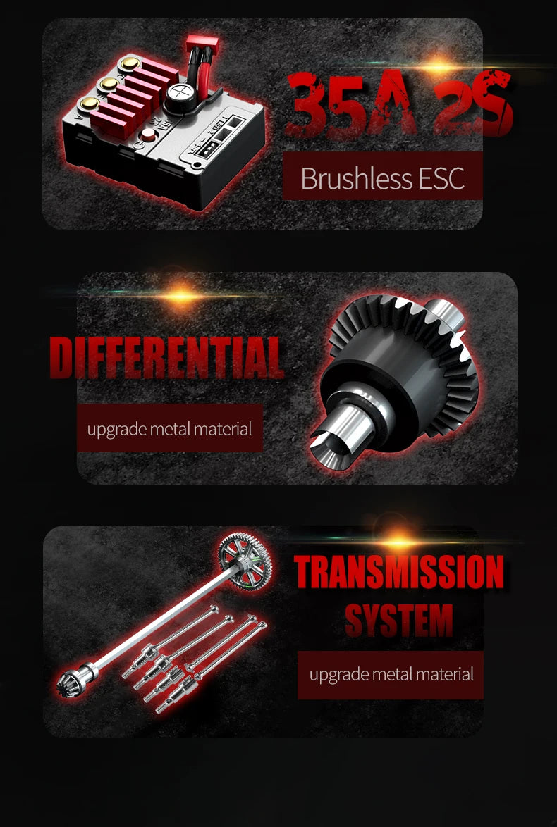 Rc Car Off Road 4x4 High Speed 75KM/H Remote Control Car With LED Headlight Brushless 4WD 1/16 Monster Truck Toys For Boys Gift