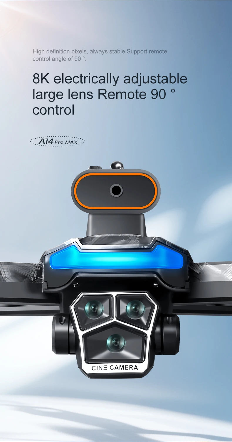 New upgraded A14 Pro Max GPS Brushless 8K three Camera Optical Flow Obstacle Avoidance Foldable Quadcopter RC Distance Drone Toy