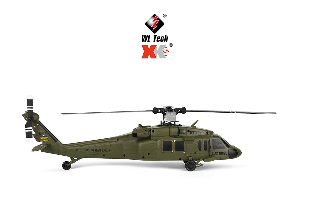 Wltoys K170 UH-60L RC Plane 2.4G 4CH 6-Axis Gyro Brushless Motor Military Green Helicopter RTF And XK K170 Birthday Gift for Kid