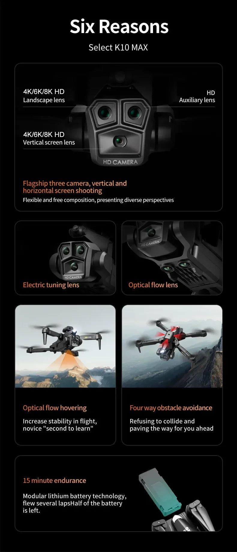 New K10Max Mini Drone 4K Professinal Three Camera Wide Angle Optical Flow Localization Four-way Obstacle Avoidance RC Quadcopter