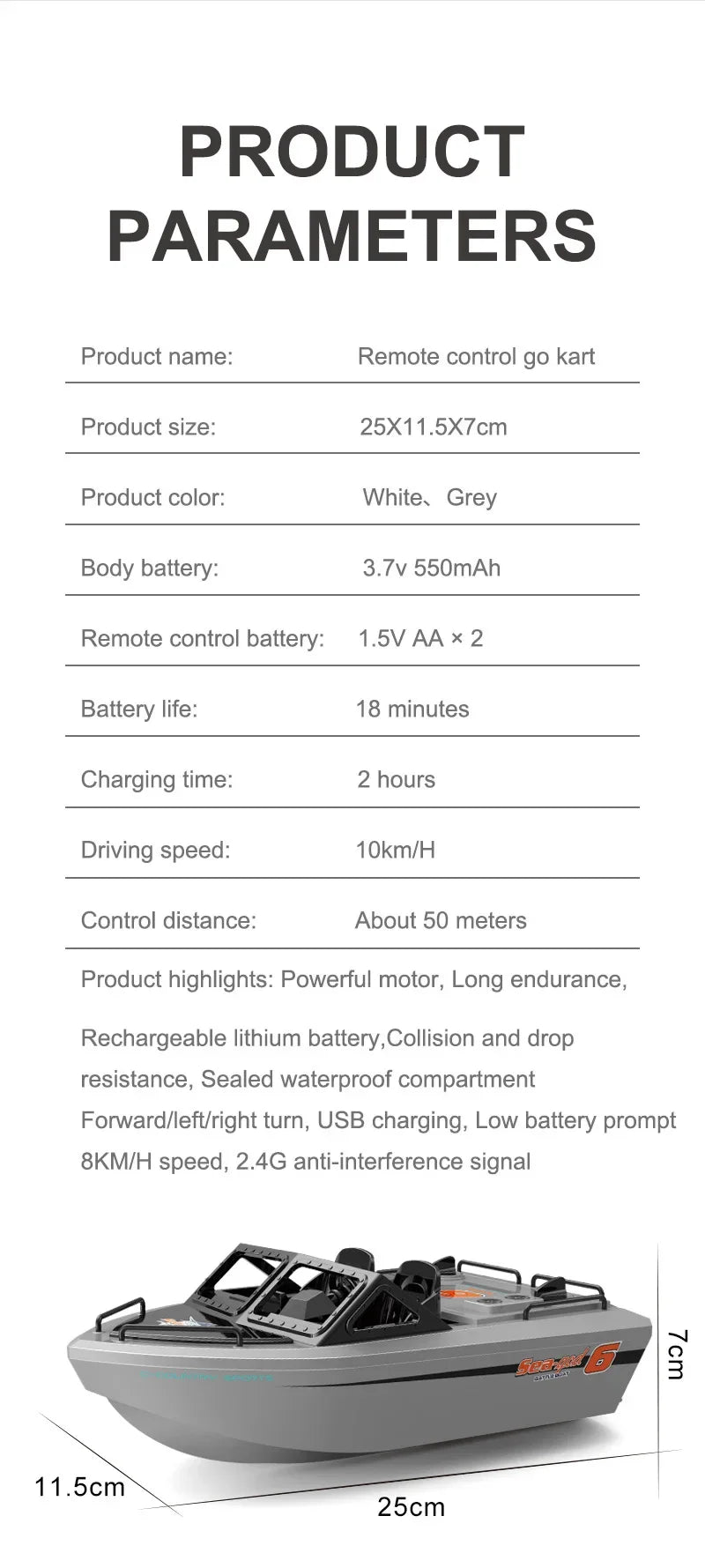 Toy Boat 1/12 Remote Control Go Kart 2.4G High-Speed Vortex Spray Brushless Water Electric Cool Boy Ship Model