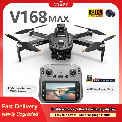 Load image into Gallery viewer, 2025 New V168 Max Drone 8K Professional 5G GPS HD Dual Camera Photography 5KM Brushless Foldable Large Screen RC Quadcopter Toys
