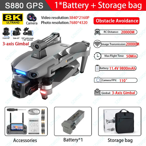 Load image into Gallery viewer, S880 Flagship Drone 8K Dual Cameras 3-Axis Gimbal 5G FPV GPS Return TouchScreen RC Obstacle Avoidance Optical Flow Hovering Dron
