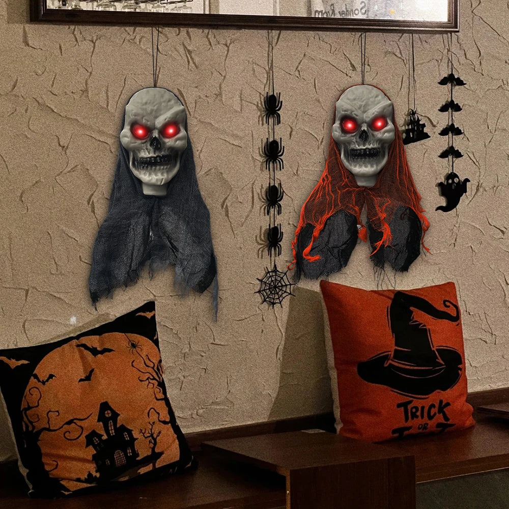 2PCS Halloween Skeleton Ghost Decoration Party Hanging Skull Skeleton Ornament Horror Props Haunted Home Decor Halloween Outdoor