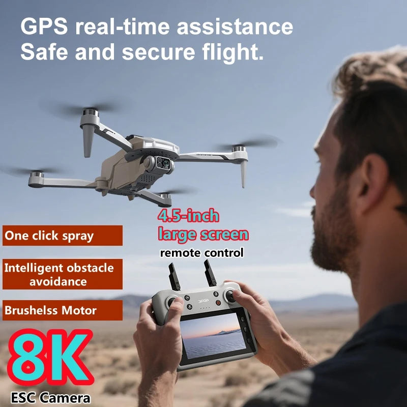 Professional Aerial GPS Return Large Screen FPV RC Drone 8K Auto Spray Optical Flow Obstacle Avoidance Remote Control Quadcopter