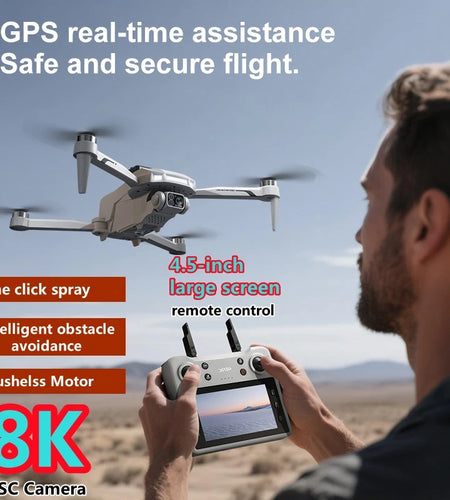 Professional Aerial GPS Return Large Screen FPV RC Drone 8K Auto Spray Optical Flow Obstacle Avoidance Remote Control Quadcopter