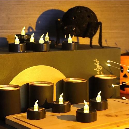 Load image into Gallery viewer, Black LED Candle Lamp Battery Operated Tea Light Flameless Fake Electronic Candle Halloween Party Decor Flashing Candle Lamp
