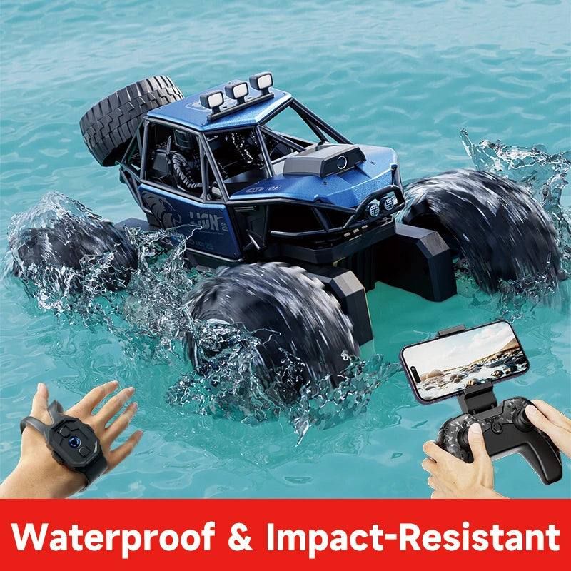 Amphibious Rock rocker Crawler RC Car with Camera, 4WD, 50min Runtime, IPX7 Waterproof, Gesture & APP Control, Off-Road Drift