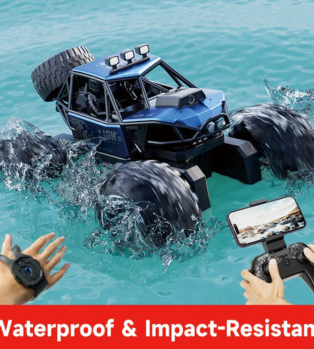 Amphibious Rock rocker Crawler RC Car with Camera, 4WD, 50min Runtime, IPX7 Waterproof, Gesture & APP Control, Off-Road Drift
