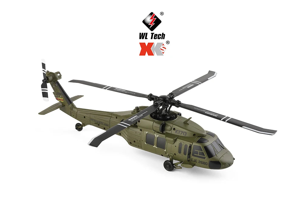 Wltoys K170 UH-60L RC Plane 2.4G 4CH 6-Axis Gyro Brushless Motor Military Green Helicopter RTF And XK K170 Birthday Gift for Kid