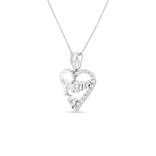 Load image into Gallery viewer, .925 Sterling Silver 1/4 Cttw Round Diamond &quot;Mom&quot; Openwork Heart Pendant 18&quot; Necklace (I-J Color, I2-I3 Clarity)
