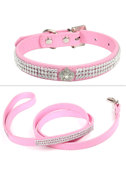 Load image into Gallery viewer, Pet Collar and leash, suede leather, Bling, colourful
