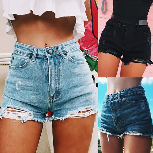 Load image into Gallery viewer, High Waist Ripped Denim Shorts: Women&#39;s Summer Fashion
