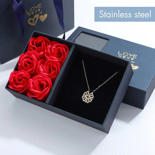 Load image into Gallery viewer, Rose Gift Box Four -leaf Grass Necklace Heart Necklace  for Birthday Party Mothers Day Valentines Day Christmas Girlfriend Gifts
